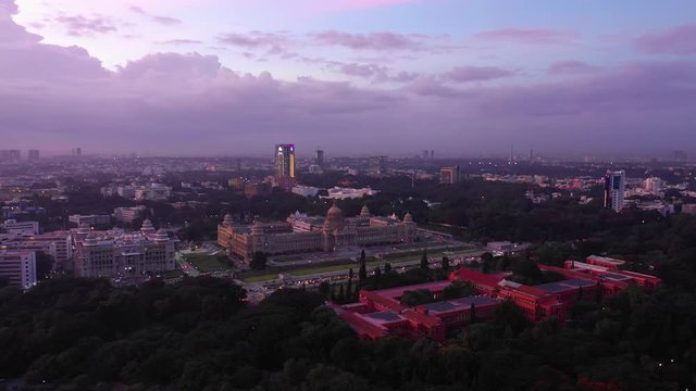 sunset time bangalore city famous palace and court park aerial panorama 4k india