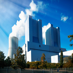  Power engineering and electric power generation concept. Cooling Tower and modern thermal power...