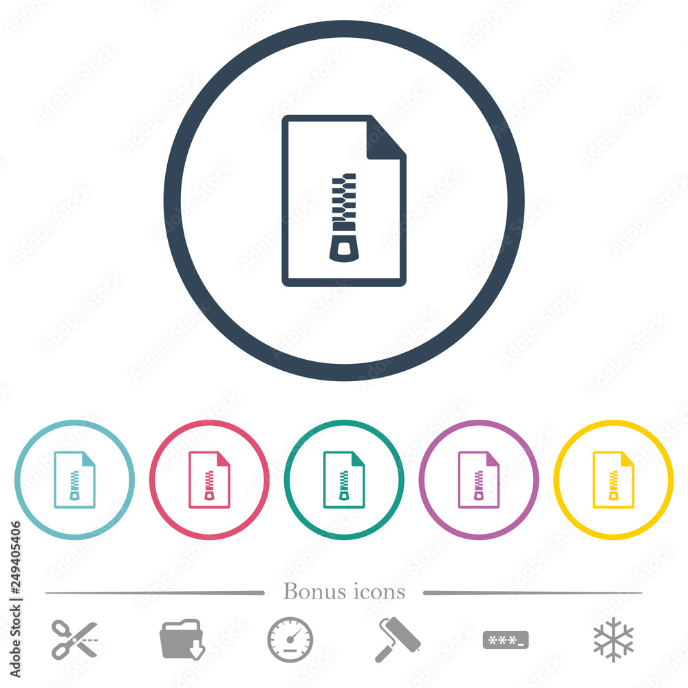 Poster compressed document flat color icons in round outlines