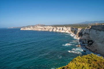 Rocky cliffs from the sea near Bonifacio in the south of the island of Corsica