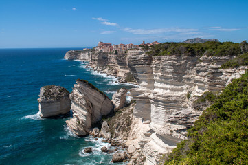 A view of the city of Bonifacio (Corsica), which lies directly on the rock above the sea