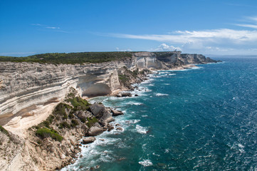 Rocky cliffs from the sea near Bonifacio in the south of the island of Corsica