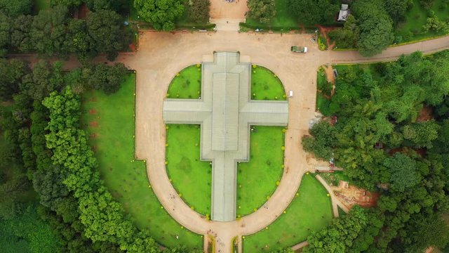 bangalore city famous botanical garden glasshouse aerial topdown panorama 4k india