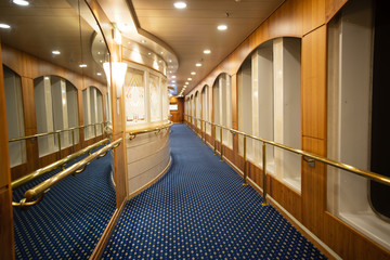 Particular view of a luxurious corridor in a cruise ship