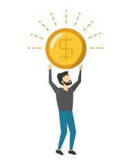 business man holding dollar coin