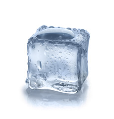 Crystal clear ice cube on white background