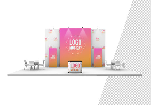 Kiosk with Banners and Background Mockup