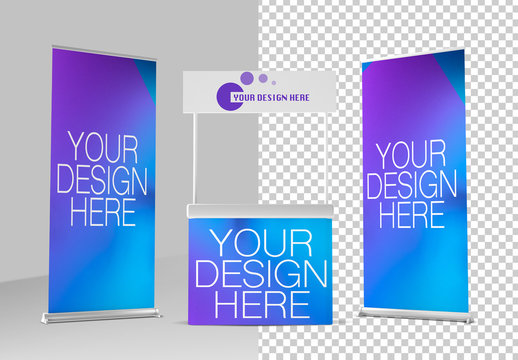 2 Rollup Banners and a Stand Mockup