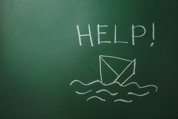 Drawing of sinking boat and word 