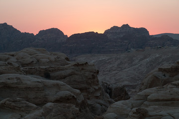 Sunset behind mountains, Wadi Musa, Jordan