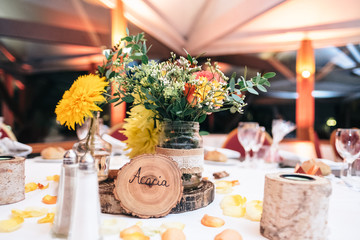 Vintage decoration with flowers and wood for festive events and weddings