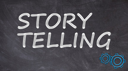Story telling with gearing written on blackboard