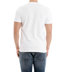 Obraz premium Young man on white background, closeup. Weight loss