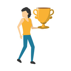 business woman holding gold trophy