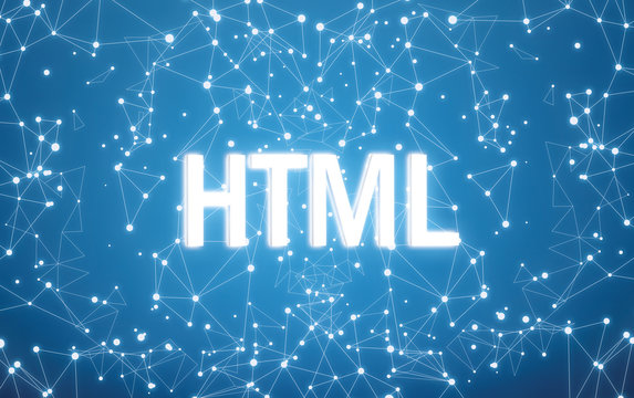 HTML on digital interface and blue network background