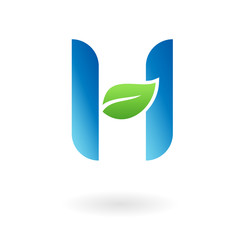 H letter natural organic leaf blue cool logo