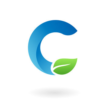C letter natural organic leaf blue cool logo