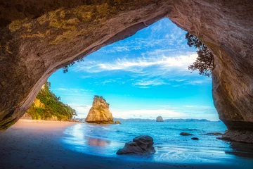 Wall murals Blue sky view from the cave at cathedral cove,coromandel,new zealand 42
