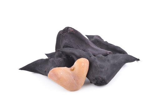 boiled bull horn Shaped Water Caltrop nut on white background