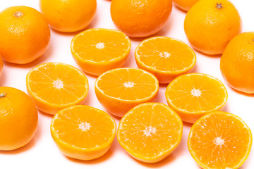 Set of Mandarin Oranges Cut in Half. Vitamins healthy lifestyle vegan superfoods concept.