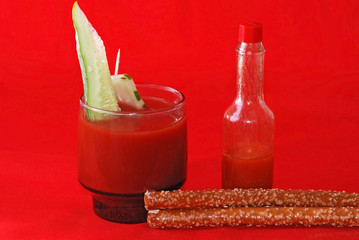 Spicy Bloody Mary with Salty Snacks