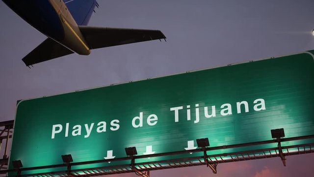 Airplane Take Off Playas De Tijuana During A Wonderful Sunset