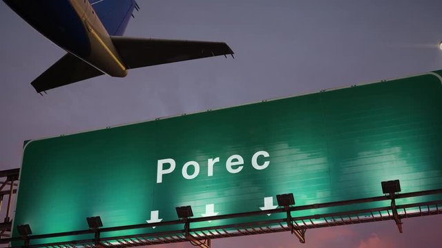 Airplane Take off Porec during a wonderful sunset