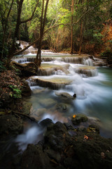 A beautiful view of Huay Mae khamin waterfall at Kanchanaburi province in Thailand. traveling and attractions concept