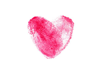 fingerprints painted with red paint in the shape of a heart. Concept, valentines day, romance, declaration of love.