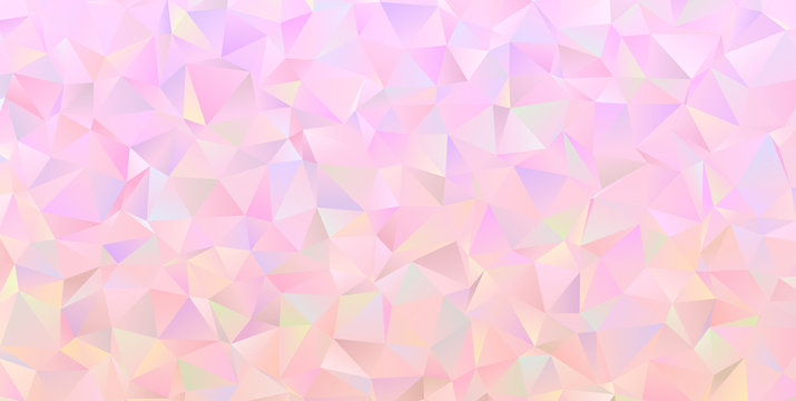 Rose Quartz Crystal Gem Vector Texture. Iridescent Pink Low Poly Irregular Triangle Pattern Background. Shiny Pinkish Mother-of-pearl Opalescent Sparkling Facets.