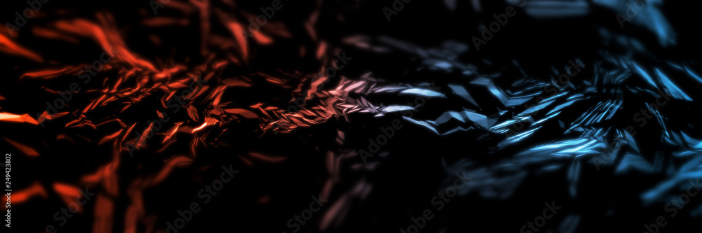 Poster 3d rendering of abstract fire and ice element against (vs) each other background. low polygon geomet