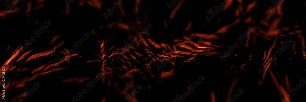Poster 3d rendering of abstract futuristic polygonal geometry shape with glowing led red color laser beam i