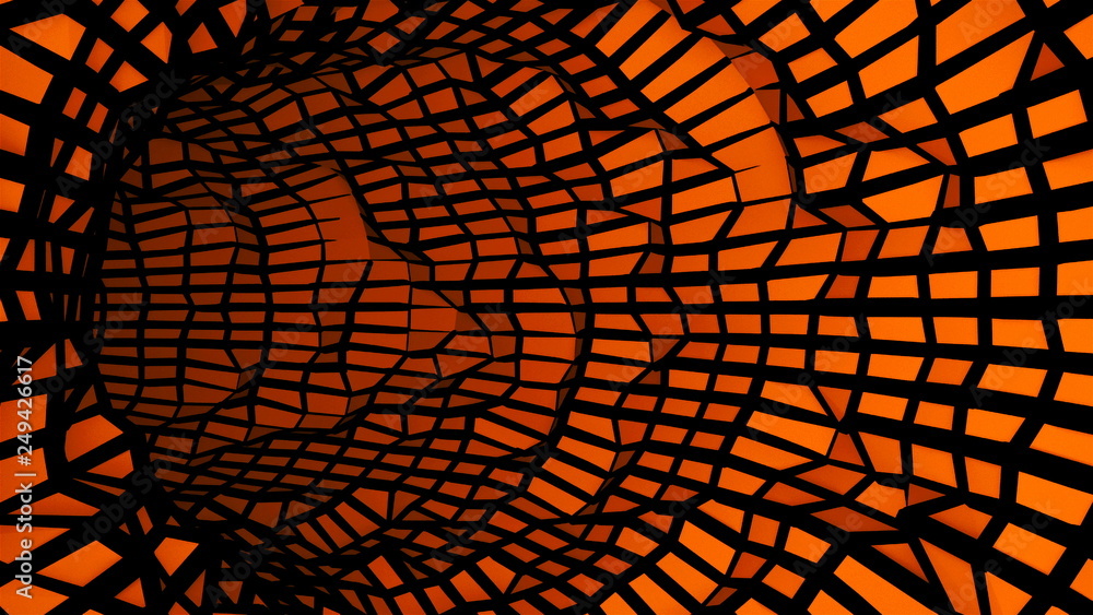 Aufkleber abstract low poly tunnel with black edges, moving in virtual space, traveling in space, 3d rendering