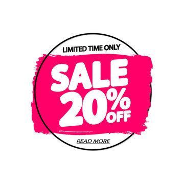 Sale 20% off, banner design template, discount tag, grunge brush, vector illustration 