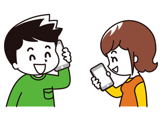 スマートフォンで通話する若い男女