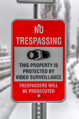 No Trespassing sign on a frosty winter day in Utah