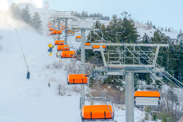 Ski lifts over mountain in Park City ski resort