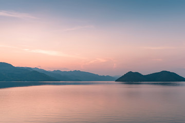 Scenery after sunset of Kwai Yai river at Srinagarind Dam in Kanchanaburi, Thailand