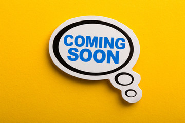 Coming Soon Speech Bubble Isolated On Yellow Background