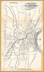 Map of Hartford 1872:  Carefully restored reproduction of 1872 map of Hartford Connecticut: This restored, detailed reproduction brings out many details and landmarks.