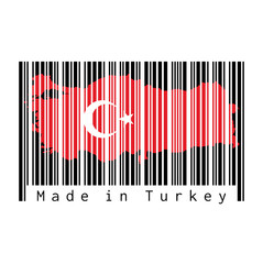 Barcode set the shape to Turkey map outline and the color of Turkey flag on black barcode with white background.