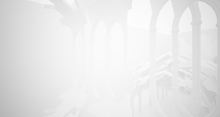 Abstract white gothic interior. 3D illustration and rendering.