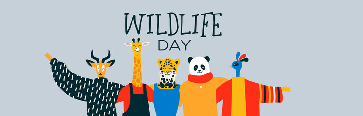 Wildlife Day web banner of happy animal friends