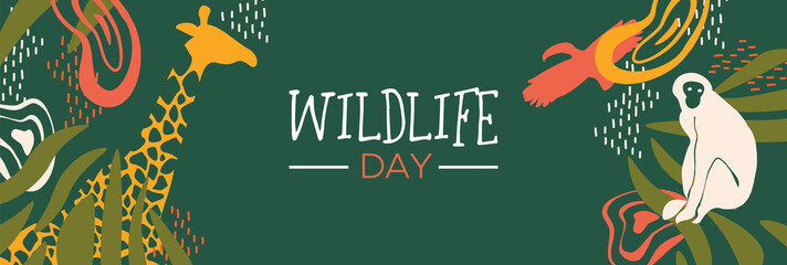 Wildlife Day safari web banner with wild animals