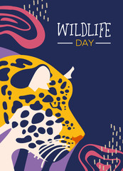 Wildlife day poster of leopard in jungle