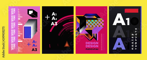 Abstract Geometric Collage Poster Design Template In Trendy Abstract Geometric Collage Poster Design Template In Trendy Colors
