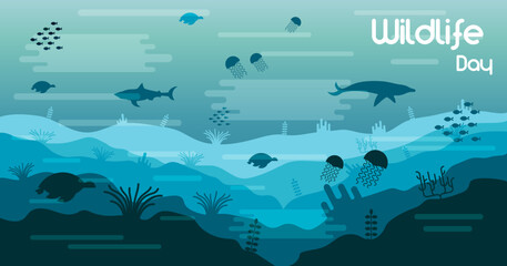 Wildlife Day card of sea animals in coral reef © Cienpies Design