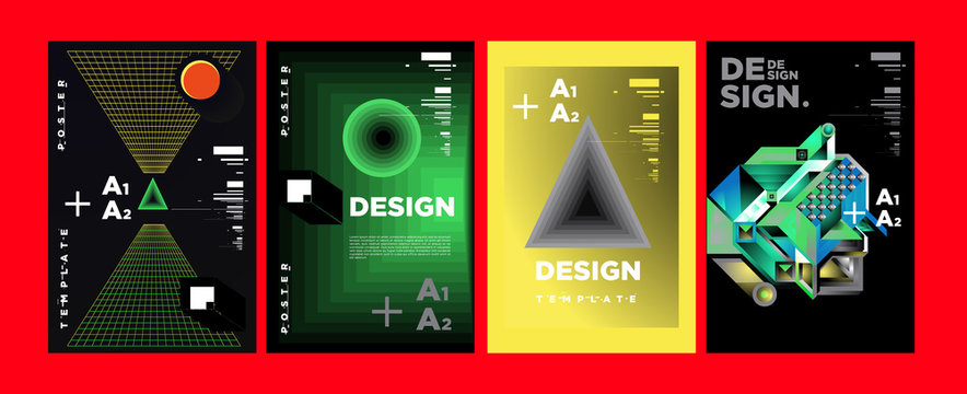 Abstract Geometric Collage Poster Design Template in Trendy vivid colors