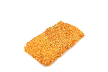 Sheet crisp rice breads snack corn flakes with sesame isolated on white background