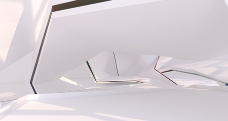 Abstract white and colored gradient glasses interior multilevel public space with window. 3D illustration and rendering.